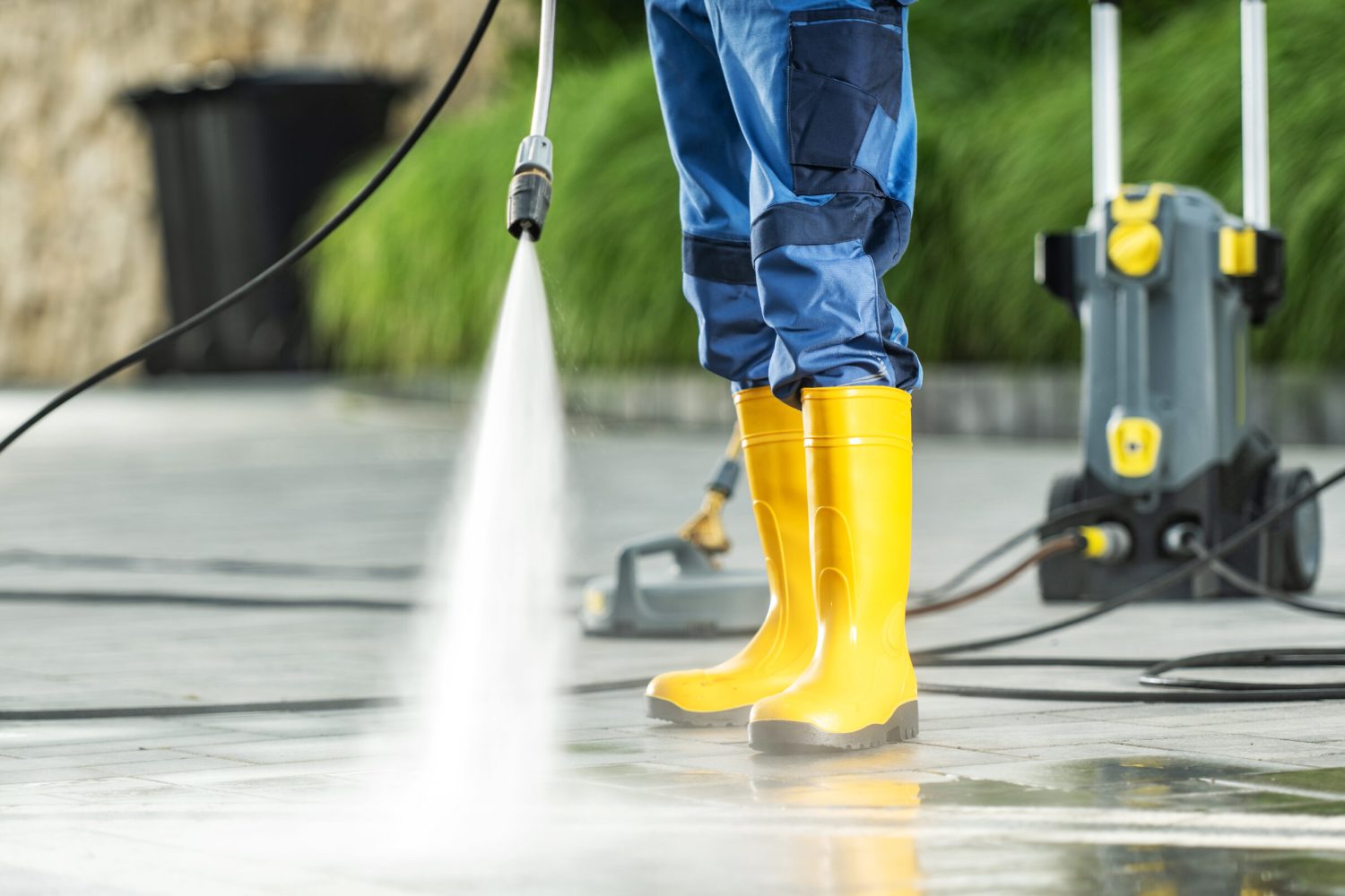 Washing Bricks Made Driveway and Paths Using Pressure Washer